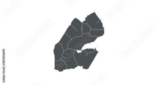 Djibouti region map outline with borders on white background