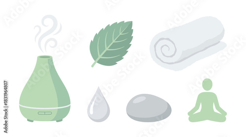 A relaxing winter wellness vector set, a spa and aromatherapy icon collection for a mindful christmas