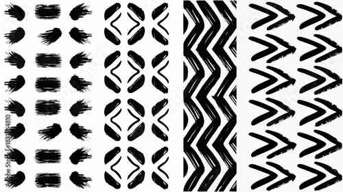 Bold abstract black and white artistic pattern with hand painted brushstrokes, geometric shapes and expressive elements for modern design projects