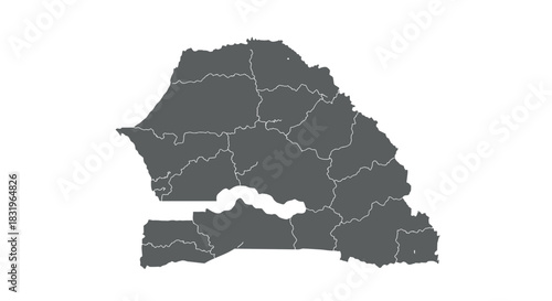 Silhouette map of senegal with regional borders