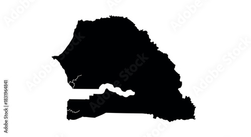 Silhouette map of senegal with detailed borders and coastline