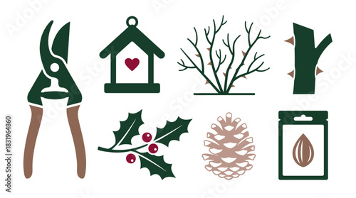 Christmas and Winter Garden Icon Vector Set for Festive Crafts and Decorations