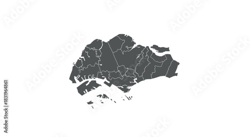 Detailed map of singapore regions in monochrome silhouette
