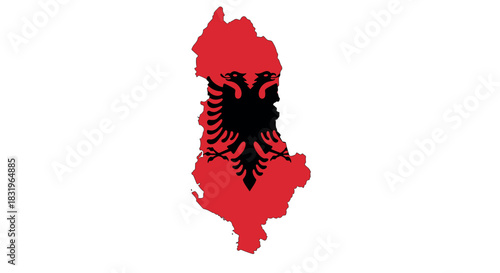 Albania map with national flag design on white background