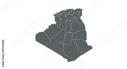 Detailed map outline of algeria with regions in grey