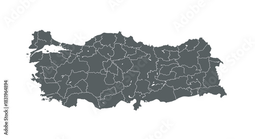 Detailed turkey map with provinces in flat style on white background