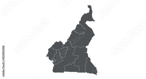 Simplified map of cameroon with regions, grey silhouette design