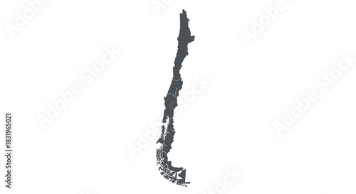 Silhouette map of chile with detailed border in grey
