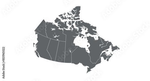 Simple canada map silhouette with provinces and territories