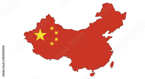 Map of china with flag overlay in simple design