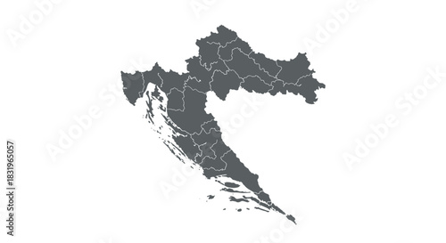 Detailed map of croatia with region borders and white background