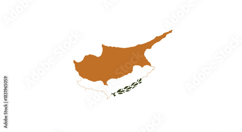 Cyprus map outline with olive branch symbol in simple style