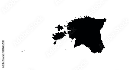 Simplified black silhouette of estonia map on white background