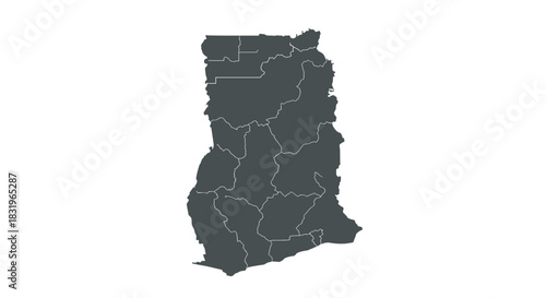 Ghana map outline with regional borders on a white background