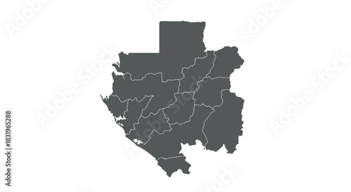 Simplified gabon map with provincial borders in monochrome style