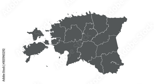 Silhouette map of estonia with political borders in gray scale