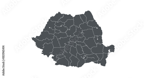 Detailed map of romania with regions in gray silhouette style