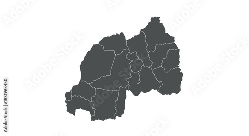 Detailed map of rwanda with administrative borders in silhouette style