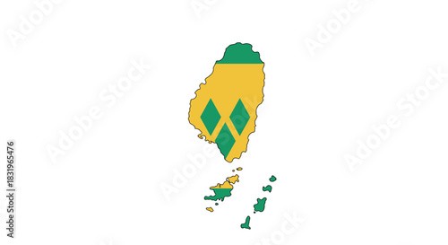 Saint vincent and the grenadines map with national flag elements