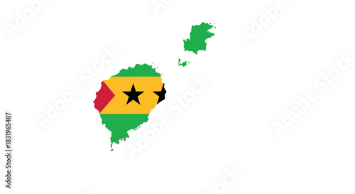 São tomé and príncipe map with national flag colors and islands