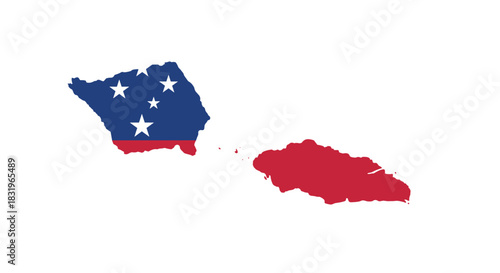 American samoa map silhouette with red and blue color scheme and stars