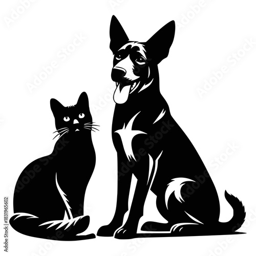 Cat and dog silhouette vector illustration, transparent background SVG version.