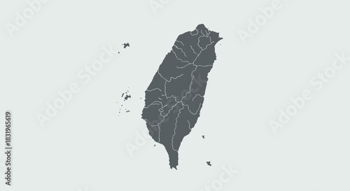 Detailed minimalist map of taiwan with administrative regions