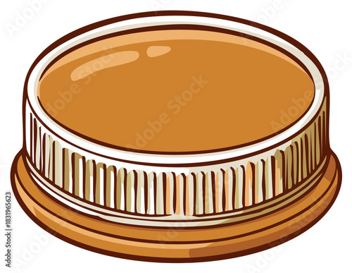 Illustration of a brown bottle cap with a white rim and ribbed sides