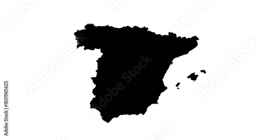 Spain map silhouette with balearic islands on white background