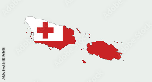 Tonga flag in map silhouette: detailed national geography design