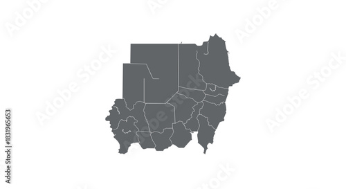 Sudan map outline with regions in grey on white background