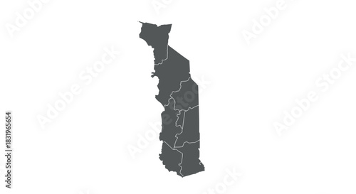 Gray silhouette map of togo with borders on white background