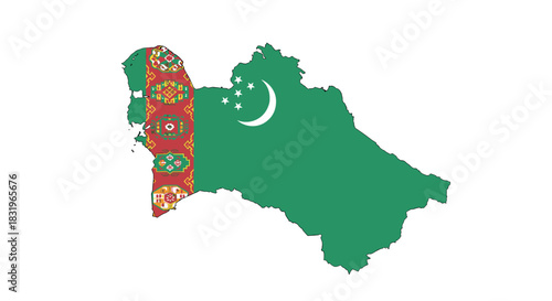 Turkmenistan map with national flag design