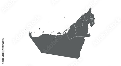 United arab emirates map silhouette with highlighted regions on white background