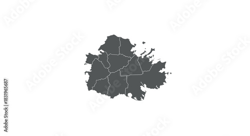 Silhouette map of jeju island with regional boundaries