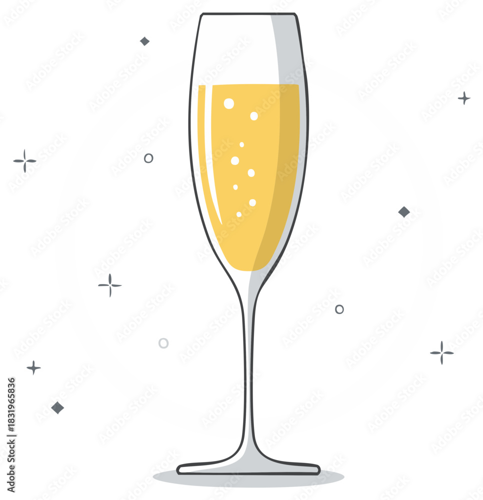 Naklejka premium Elegant Flute Glass: Sparkling Wine Illustration with Light Accents