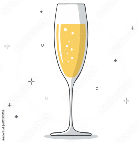 Elegant Flute Glass: Sparkling Wine Illustration with Light Accents