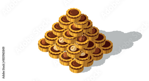 Pyramid of peanut butter cupcakes in isometric style with shadows
