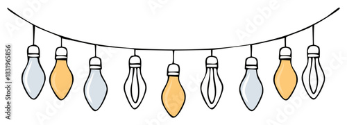 Hand-drawn string lights illustration featuring decorative bulbs and minimalist design