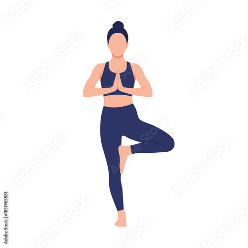 Yoga Tree Pose Flat Illustration