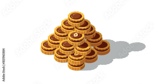 Isometric pyramid of peanut butter chocolate cupcakes on white background