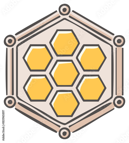 Six Hexagonal Honeycomb Cells in a Decorative Frame