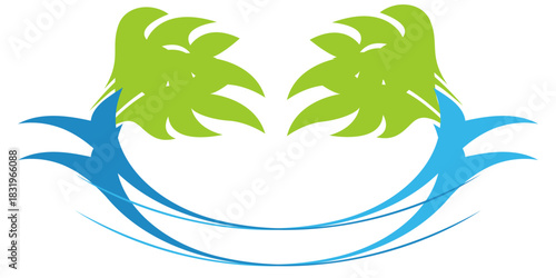 logo featuring green leaves and blue water waves, creating a minimalist, eco-friendly design. The background is white. This concept represents nature, gardening, hydroponics, and sustainability