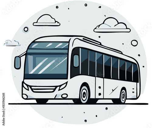 A modern coach bus illustration in a simple hand drawn cartoon style for travel and transportation concepts
