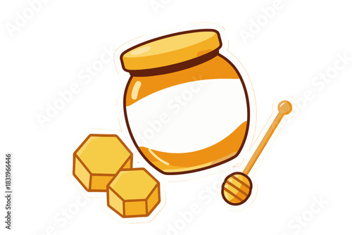 Honey Jar with Honeycomb and Dipper Illustration