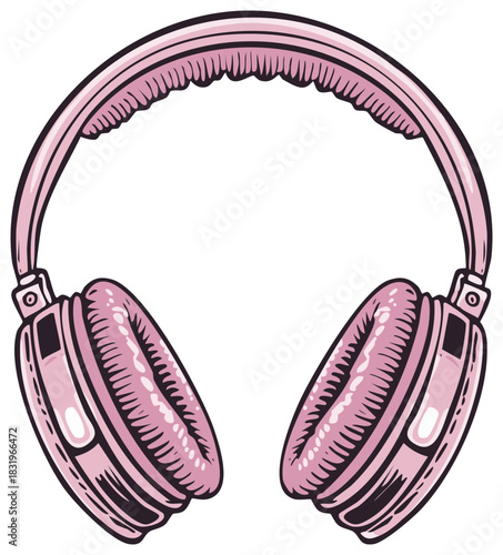 Vintage Style Pink Headphones Illustration
