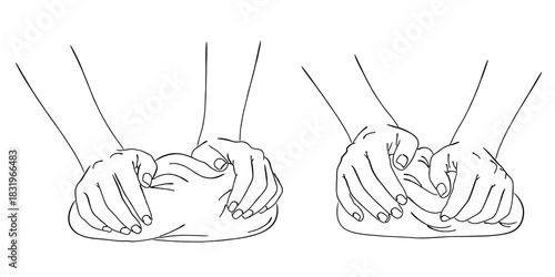 パン生地を捏ねる手（ニーディング・パン作り）,お菓子作り,ベーキング,生地作り,手作り,シンプル,ベクター,線画