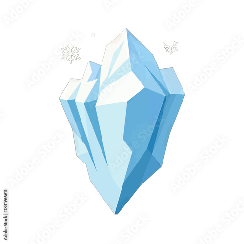 Isolated Iceberg with Snowflakes in Blue and White