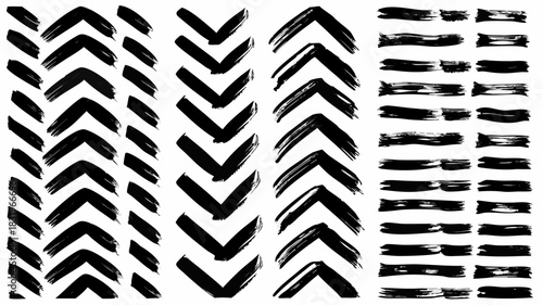 Modern black brush stroke pattern with chevron and line designs, ideal for bold website backgrounds or trendy creative projects with a hand-drawn feel