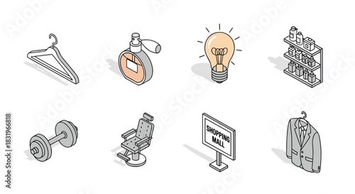 Isometric icons of shopping and lifestyle essentials in modern design